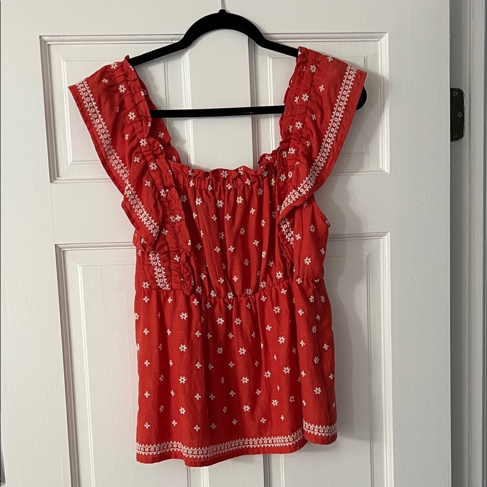 Old Navy Red and White Floral Blouse